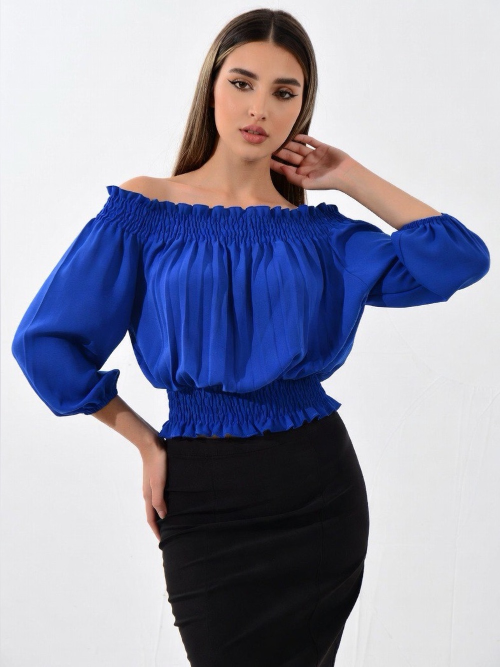 Women’s | The Limited || Royal Blue Smocked Peasant Blouse Top Medium 💙
